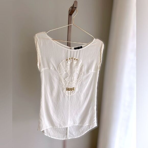 Maxinne Mode Skull Embellished Lace Tunic Top Blouse Size S - Picture 3 of 9